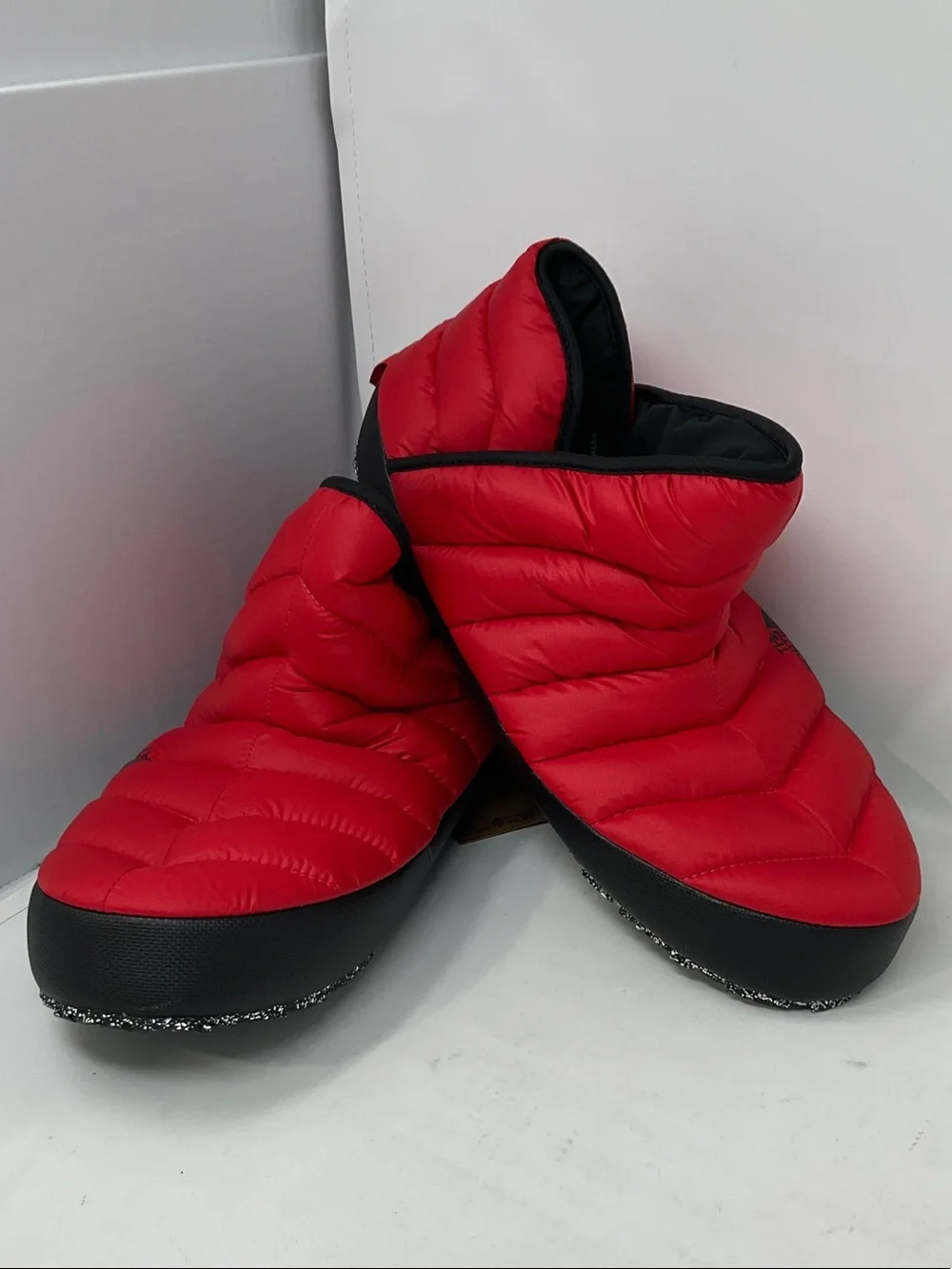 The North Face Red and Black Insulated Slip-On Mules